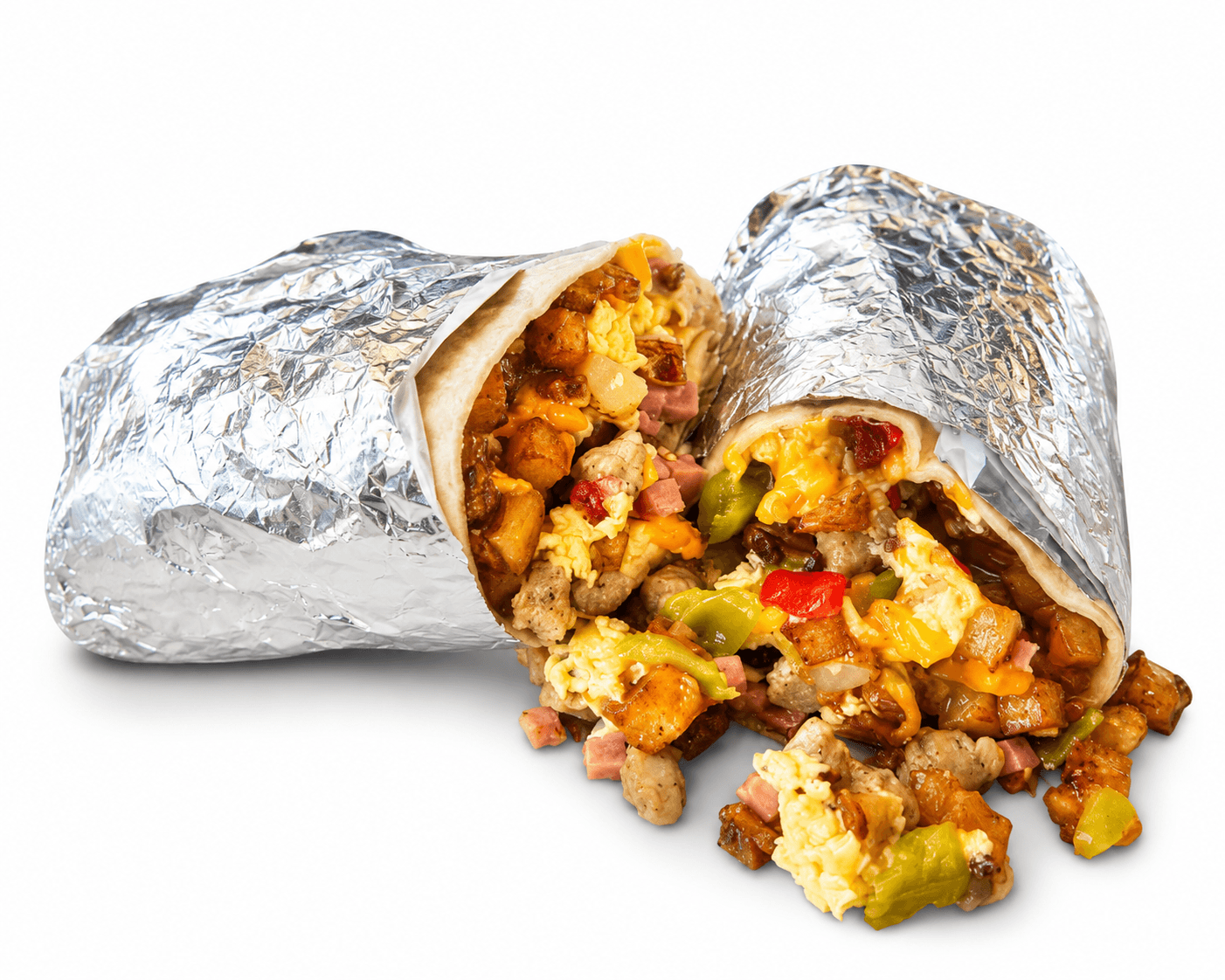 Meat Lovers breakfast burrito with green chile